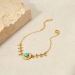 18K Gold-Plated Stainless Steel Bracelet Vintage Natural Stone Turquoise