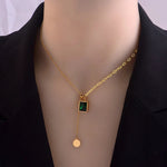 Korean Emerald Stainless Steel Gold Color Necklace for WomanGold-color