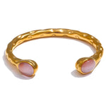 Yhpup 62mm High Quality Stainless Steel Multicolored Natural Stone Golden Cuff Open Bracelet Bangle Water Resistant Jewelry 2024YH4109A Pink
