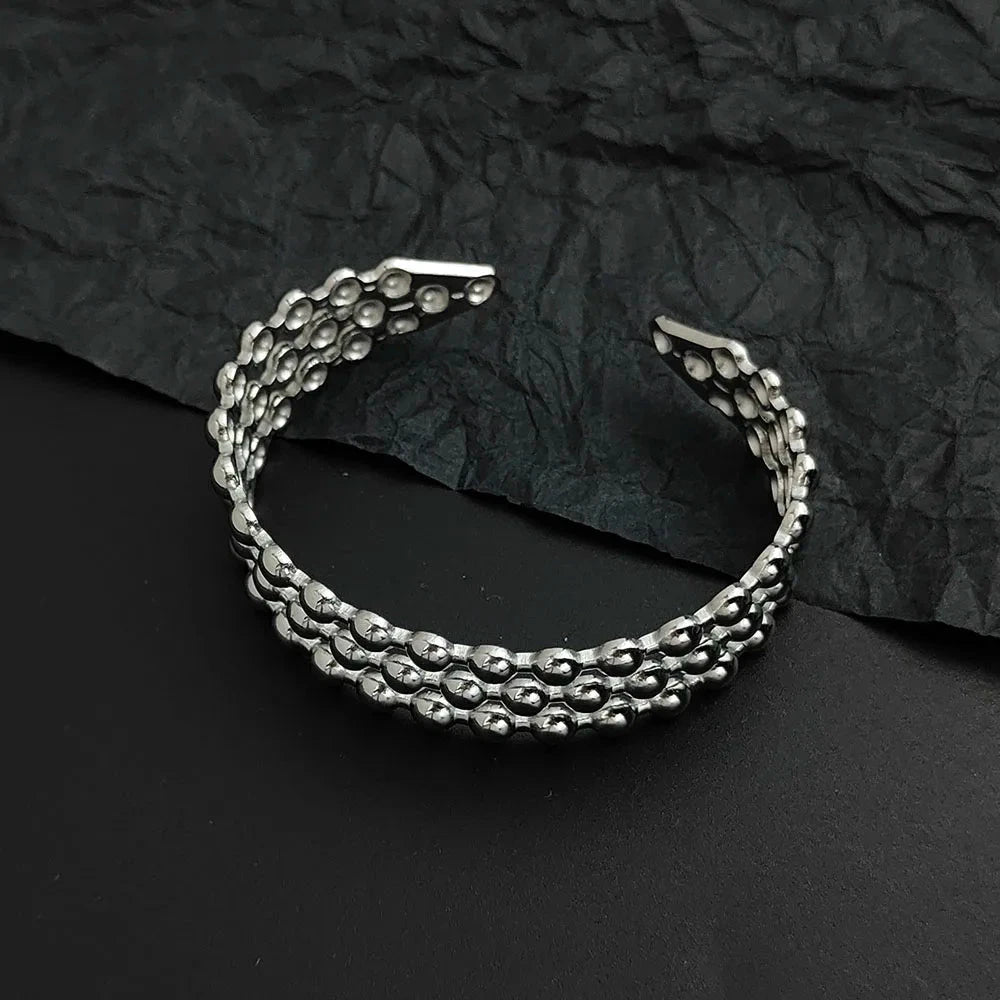 Creative three-layer round bead gold-plated stainless steel women's bracelet, waterproof and rust-free, couple bracelet