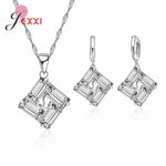 Trendy 925 Silver Color Jewelry Sets Cubic Zirconia Pendants Necklaces Charm Hoop Earrings Wedding Anniversary Gift For WomenT36101
