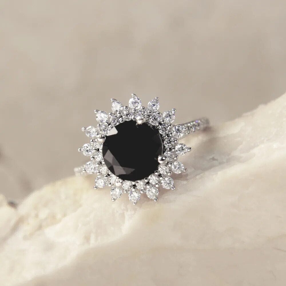 Black Diamond Sunflower 925 Sterling Silver RingRing