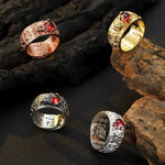 Thai Silver Mens Rings Six Character Red Garnet Ring