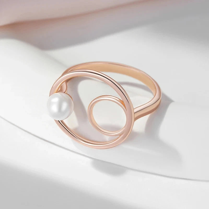Pearl Round Rings For Women 585 Rose Gold