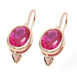 Gold plated 14K Rose gold inlaid Oval Ruby Eearrings