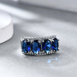 925 Sterling Silver Blue Round Shape Sapphire Rings For Women10Sapphire Blue