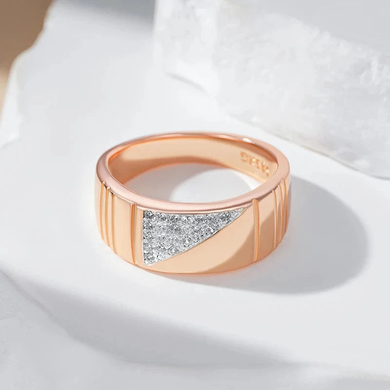 Unisex Shiny Natural Zircon Square Wide Rings 585 Rose Gold Silver
