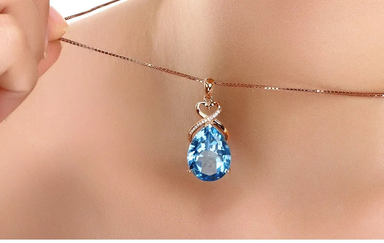 Real 14K Rose Gold 3 Carats Sapphire Stone Pendant Only