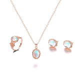 Blue Crystal Ring Necklace Earrings Set Wedding Jewelry SetsOP