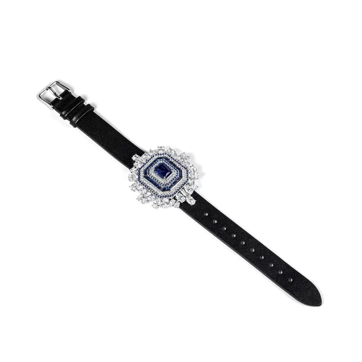 925 Sterling Silver Sapphire Zircon Bracelet with Belt Vintage Wrist Strap for Women