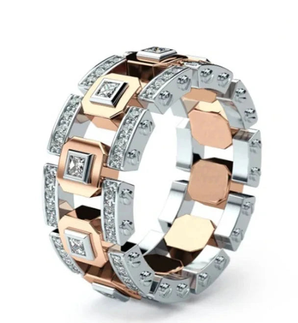 Men's Two-Tone Geometric Band Rings with Diamond Accents13Rose gold