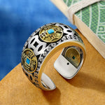 925 Silver Inlaid Copper Coin Turquoise Rotating Mens Rings Vintage Ethnic Style Classic Masculinity Banquet Jewelry Opening