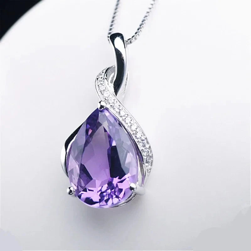 925 Sterling Silver Stone Pendant Chain Natural Amethyst & Aquamarine Necklace for Woman Girl Fashion Fine Jewelry ChainAmethyst necklace45cm