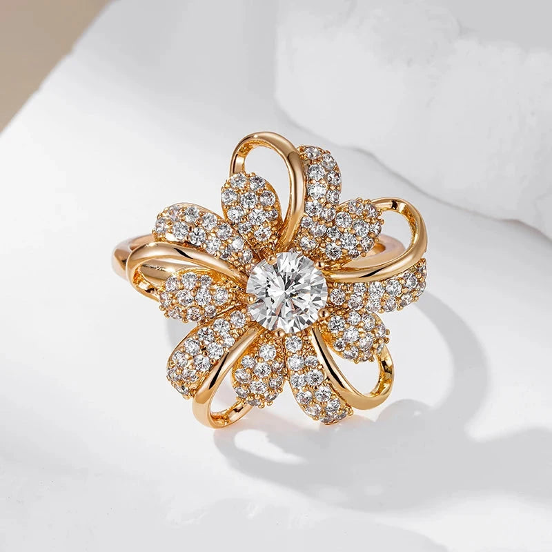 Kinel Rose Gold Crystal Flower Ring