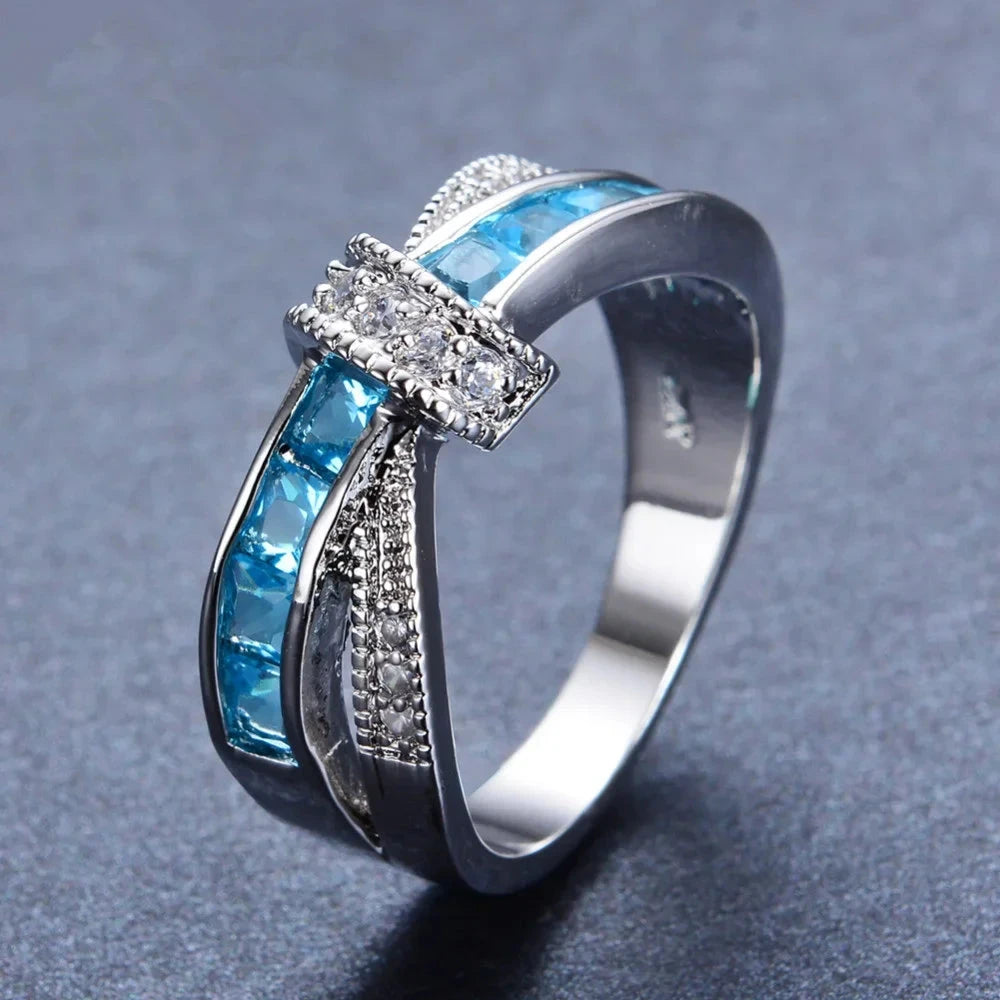Silver Cross Plated Crystal Wedding Ring for Women