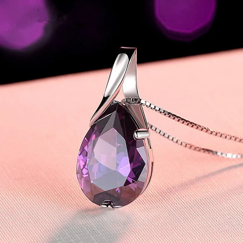 925 Sterling Silver Stone Pendant Chain Light Natural Amethyst Necklace