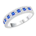 Princess Zircon Half Eternity Ring 925 Sterling Silver White Blue Sapphire Wedding BandCHINA8