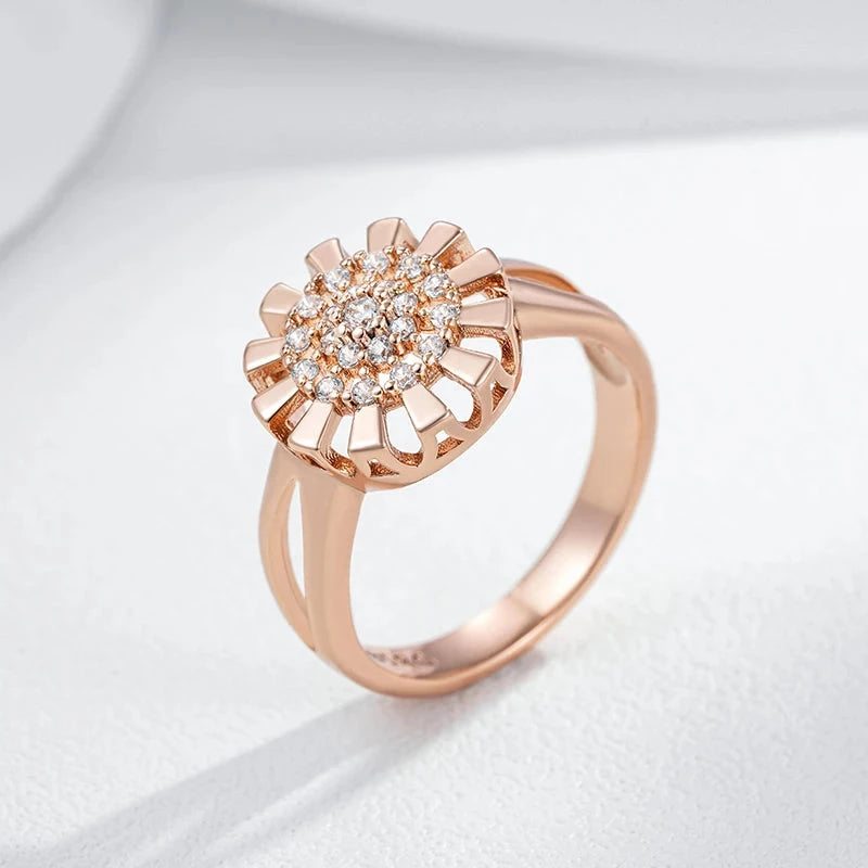 585 Rose Gold Color Crystal Flower Bride Ring For Women