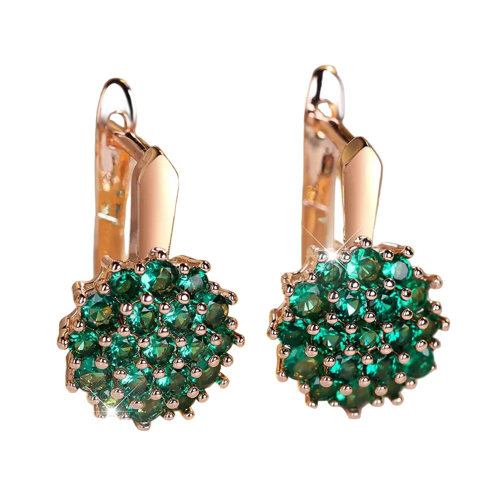 Crystal Green Zircon Sunflower Hoop Earrings – Rose Gold/SilverRose Gold