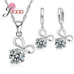Trendy 925 Silver Color Jewelry Sets Cubic Zirconia Pendants Necklaces Charm Hoop Earrings Wedding Anniversary Gift For WomenS35001