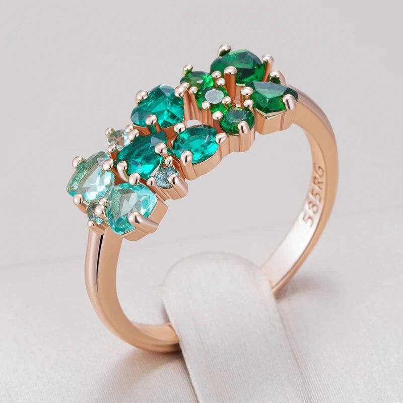 585 Rose Gold Shiny Green Natural Zircon Bride Wedding Rings For Women