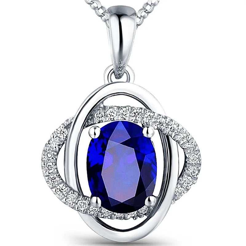 Elegant Silver 925 Necklace Oval Shaped Sapphire Gemstonessame as photo