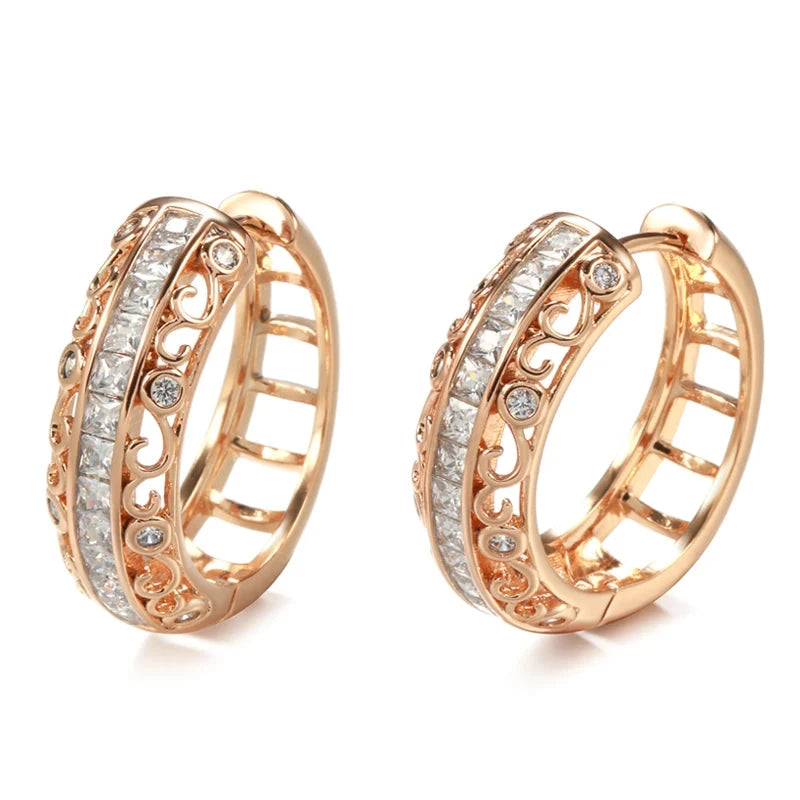 SYOUJYO Retro Round Hollow Shiny Natural Zircon Earrings For Women 585 Rose Gold Color Unique Light Luxury Party JewelryROSE GOLD COLORCHINA