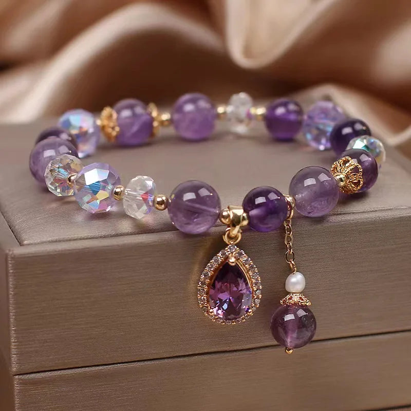 Love Pendant Beads Natural Amethyst BraceletPurple-1