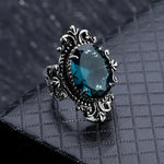 Vintage Oval Blue CZ Carved Pattern Ring for WomenQ6748