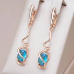 Romantic Rose Gold Blue Zircon Dangle Earrings for Women