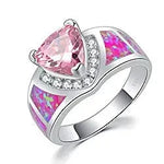 Sterling Silver Pink Fire Hearted Opal Stone Rings with Pink Zircon for WomenWHITE5