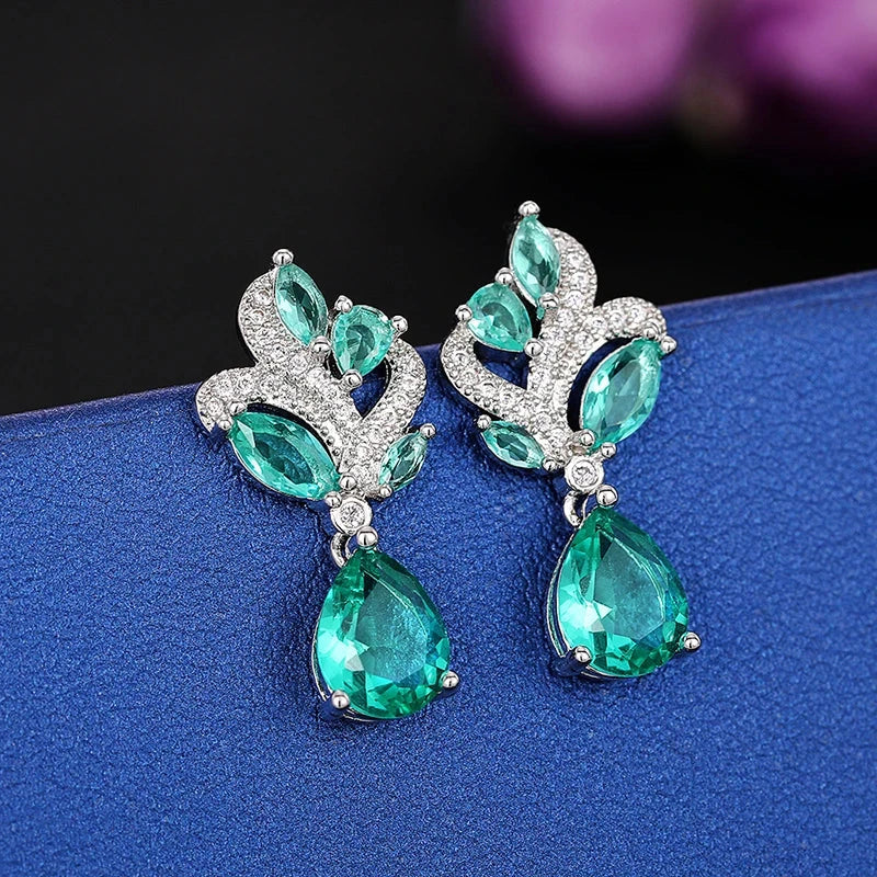 Huitan Blue-Green CZ Earrings for Women