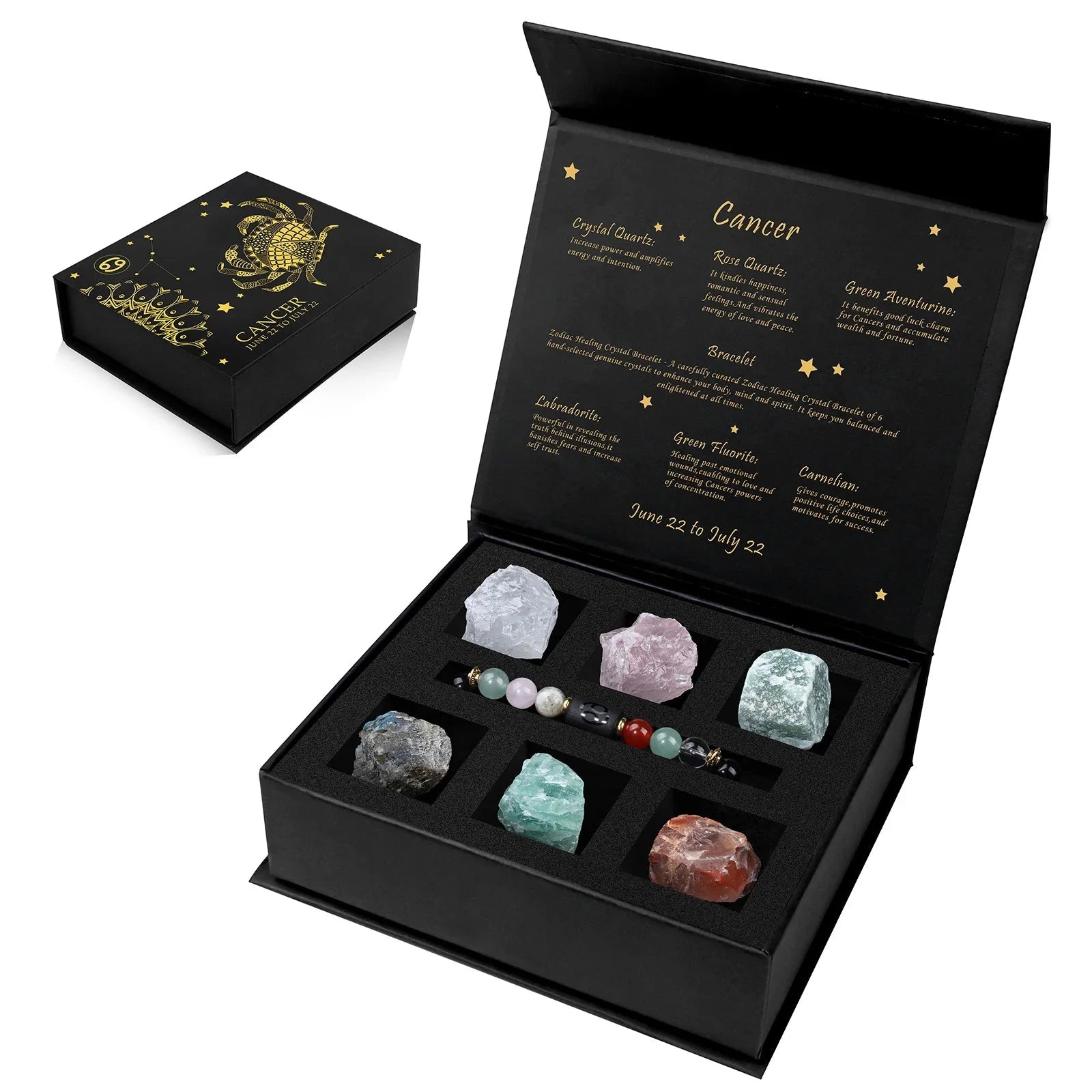 Aries Bracelet Constellation Sign Braided Bracelet With 6 Natural Stone Jewelry for Women/MenCancer6.22-7.22