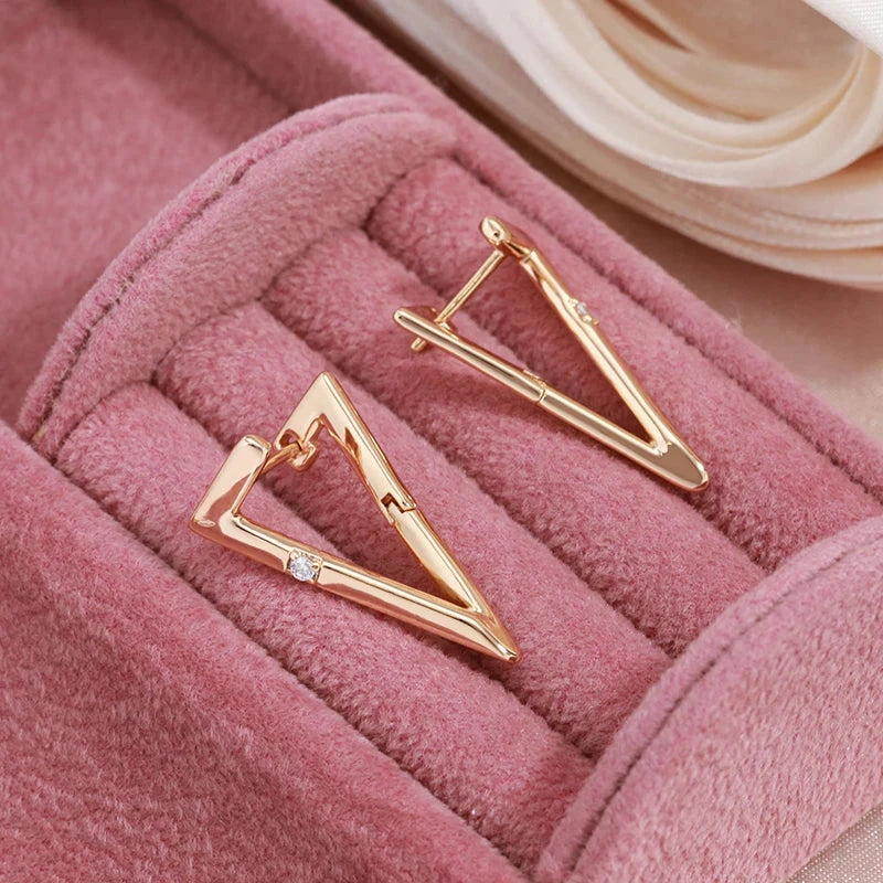 Triangular Zircon Earrings – 585 Rose Gold Color