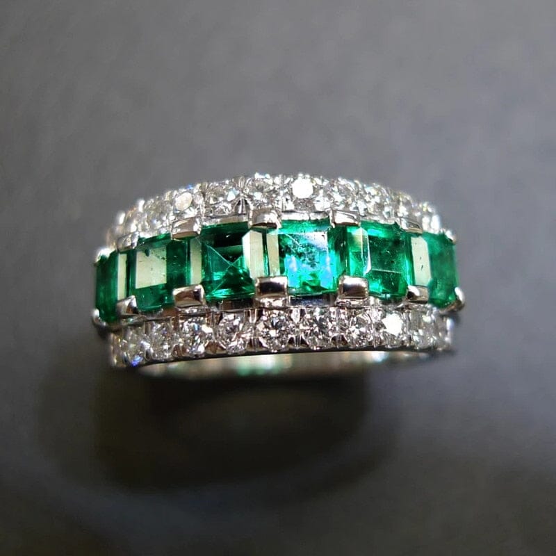 Princess Square Cut Emerald Silver RingRing