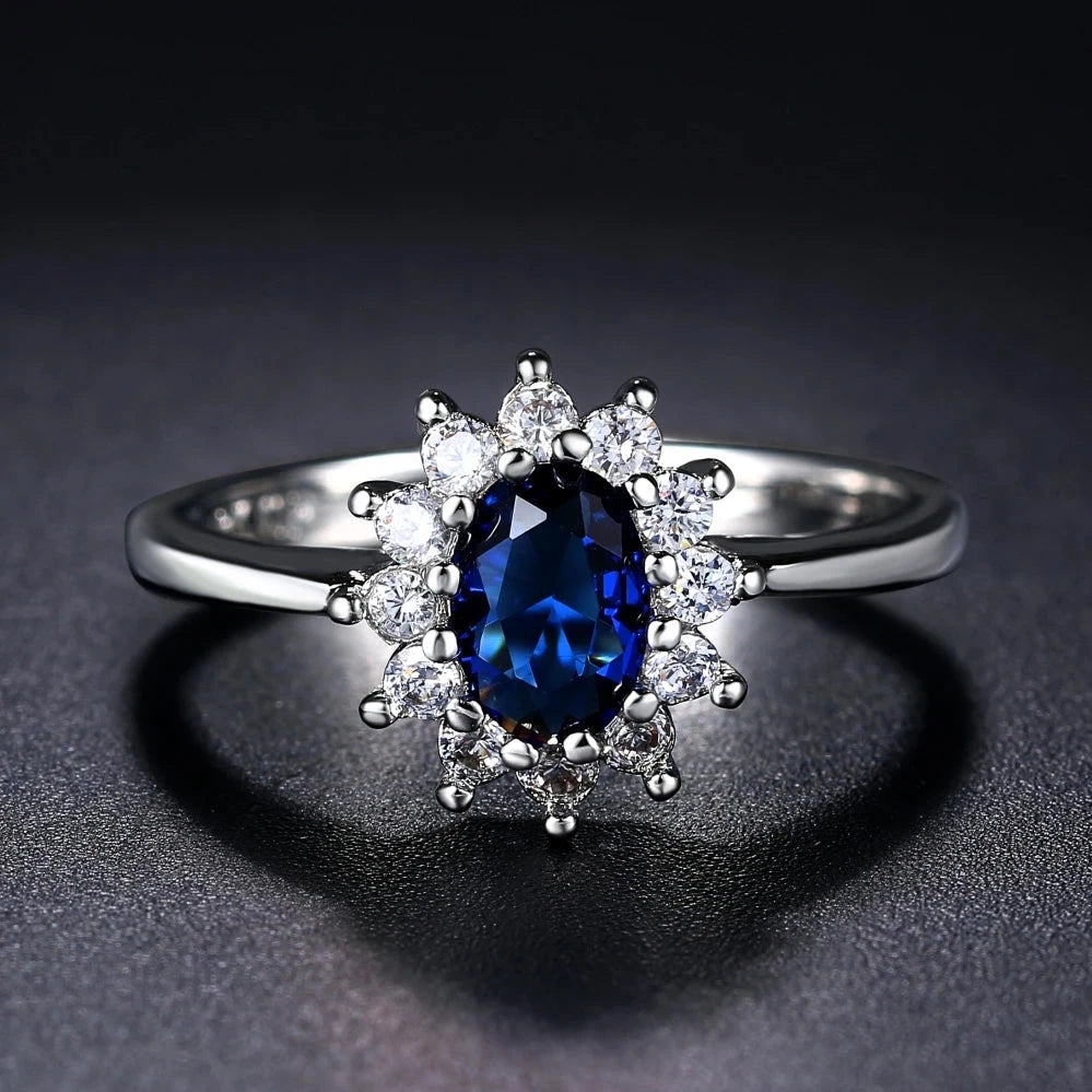 Princess Kate Blue Crystal Bridal Ring for Women