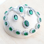 Silver 925 Women Jewelry Sets Blue Zirconia4PCS-Green6
