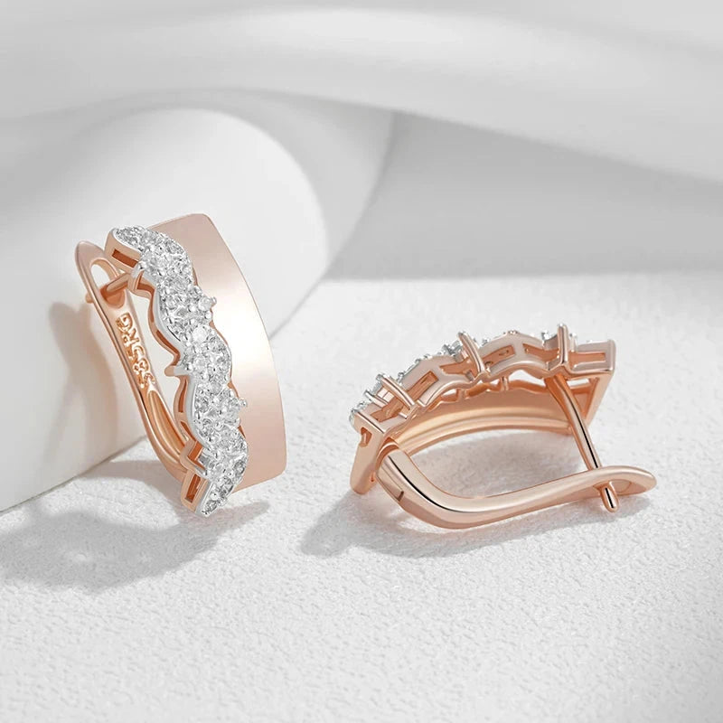 585 Rose Gold Natural Zircon Petal Dangle Earrings for Women