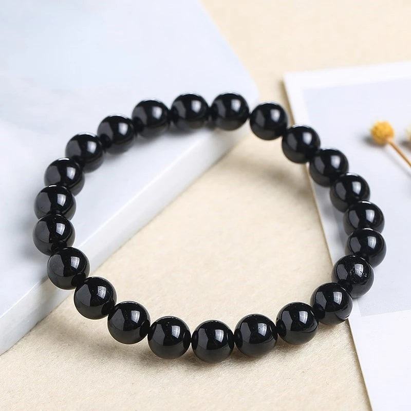 Pulsera Fashion Black Tourmaline Bead Bracelets Women Healing Crystals Yoga MeditationBlack