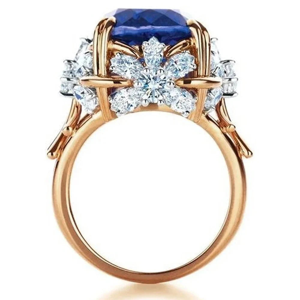 Dark Blue CZ Dazzling Flower Design Ring for WomenF15446