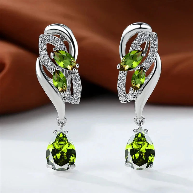 Luxury Crystal Clip Earrings for WomenOlive Green