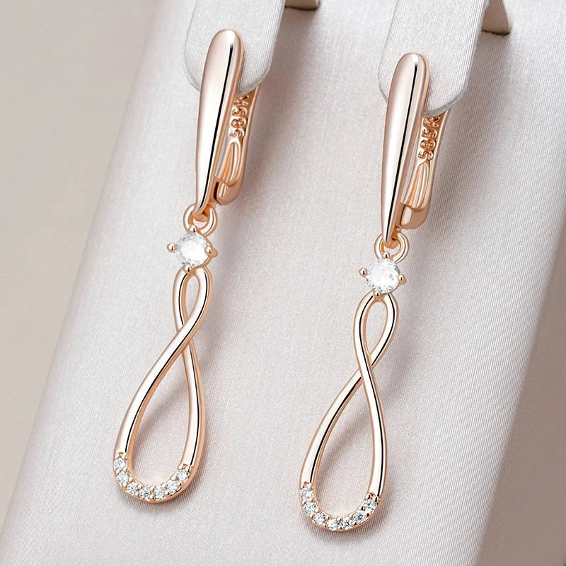 Long Rose Gold Zircon Dangle Earrings for Women