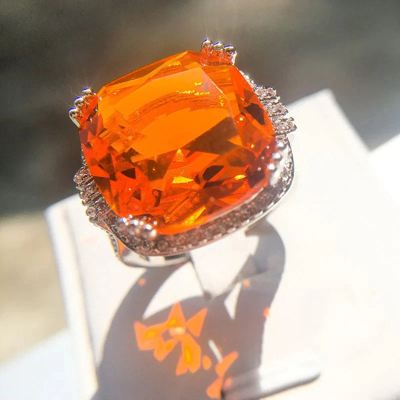 Sterling Silver Orange Zircon Geometric Ring for Women7
