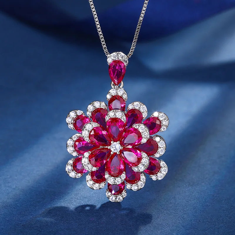 Ruby Flower Designed Jewelry SetNecklace