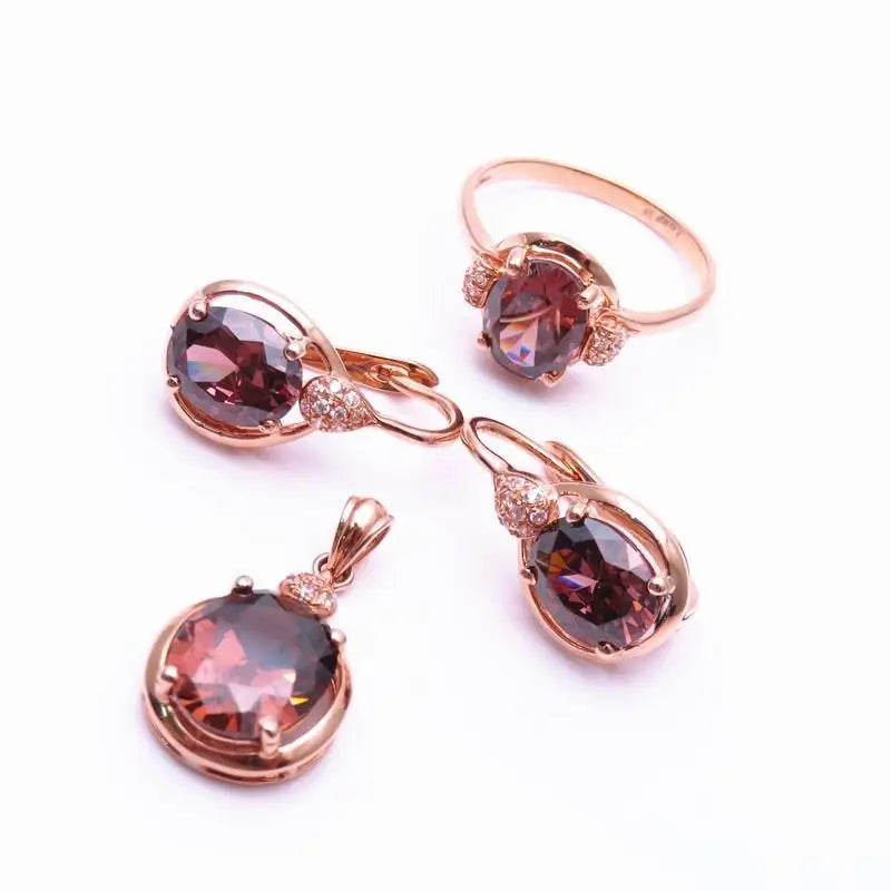 Gold Plated 14K Rose Gold Inlaid Water Drops Ruby Earrings