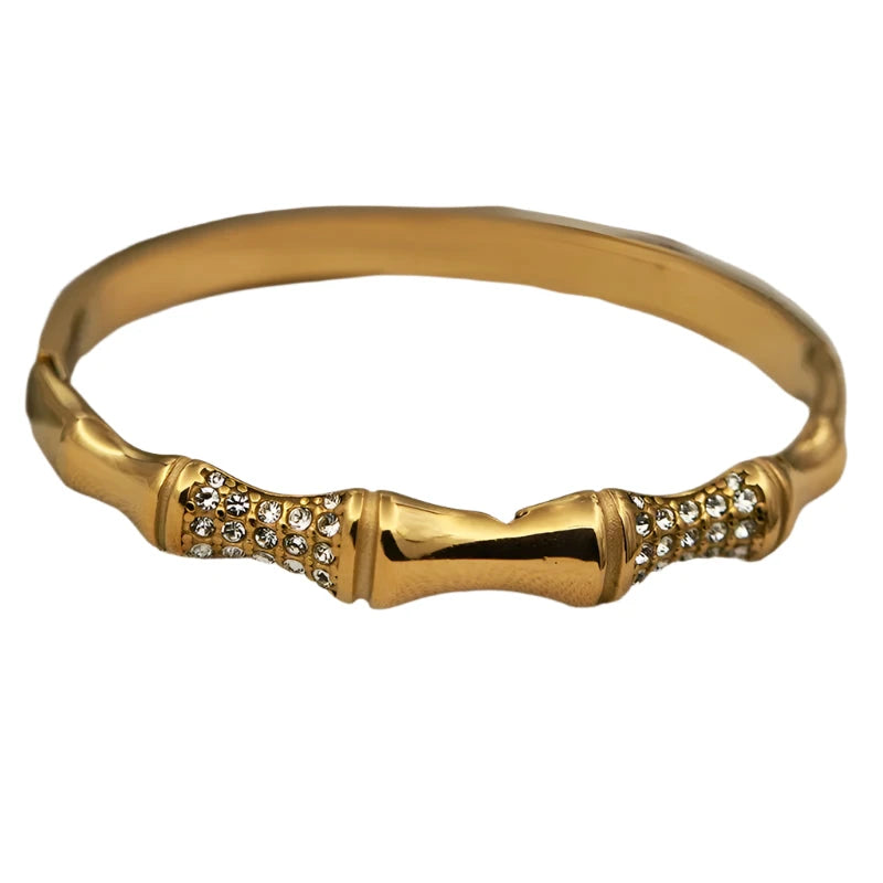 Classic Crystal Bamboo Bangle – Stainless Steel BraceletH0201-G-bamboo