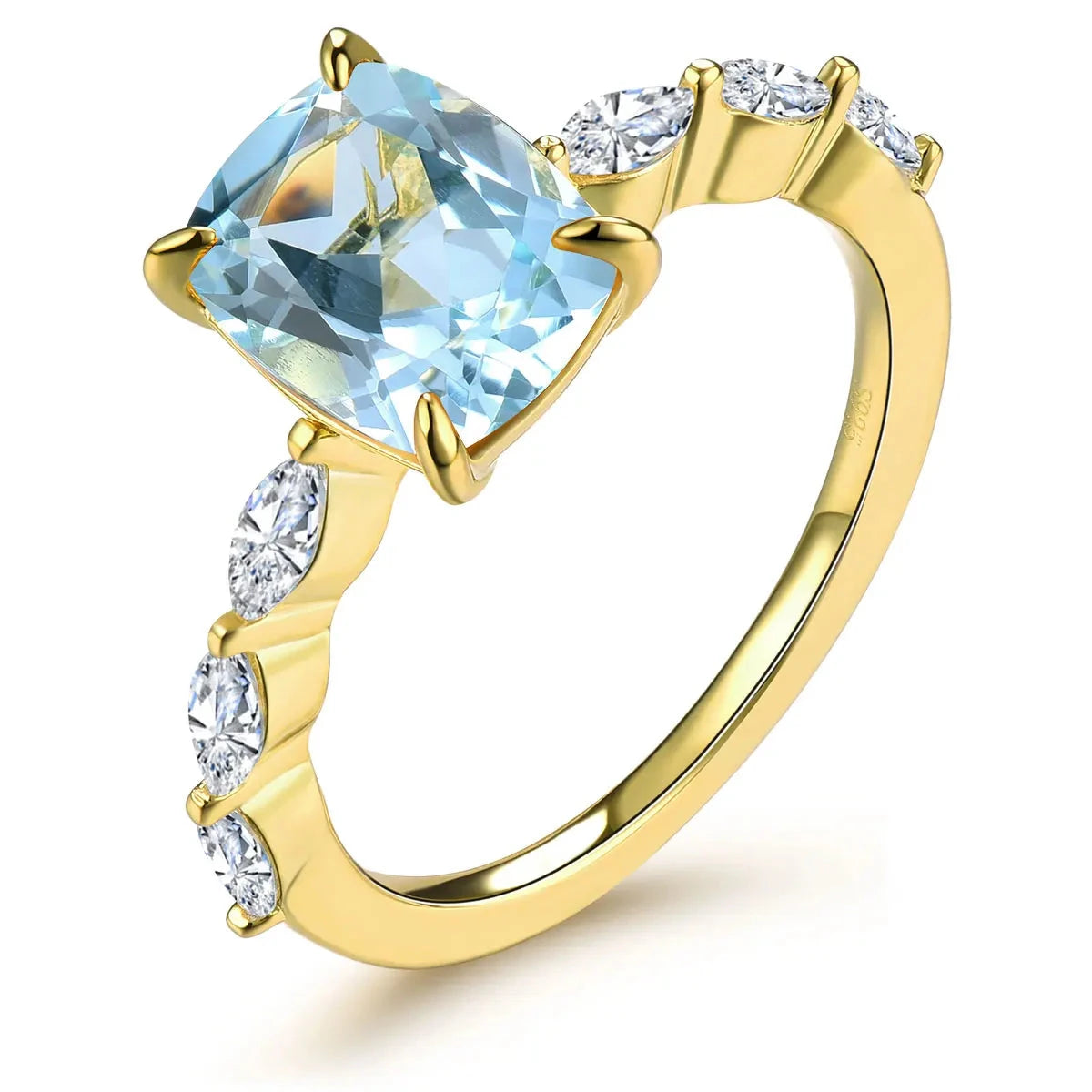 Natural Sky-Blue Topaz Ring Yellow Gold Plated 1.8 Carats Genuine Gemstone Classic ElegantNatural Blue Topaz9