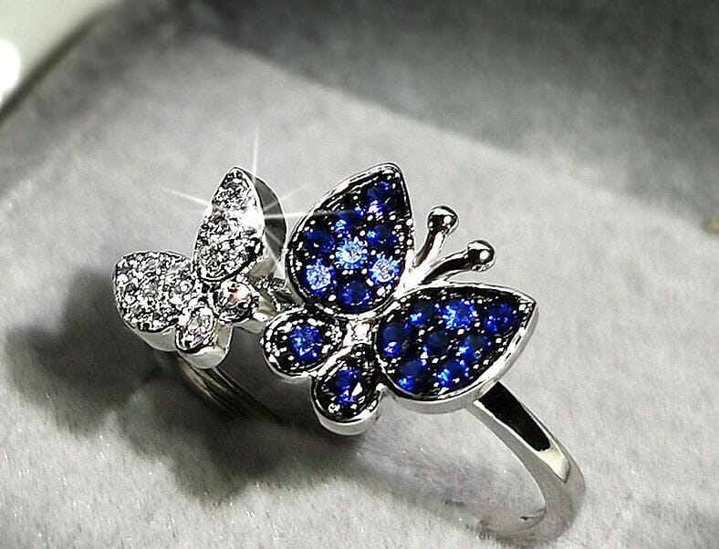 Sapphire and Diamond Butterfly Silver RingRing