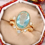 Two-Piece Sky Blue Oval Ring Set for Women