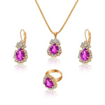 Blue Crystal Ring Necklace Earrings Set Wedding Jewelry SetsPurple